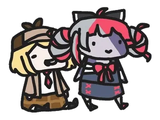 🥩 Amelia Watson and Ollie amelia watson, ollie, vtuber, cartoon, digital art, chibi telegram sticker