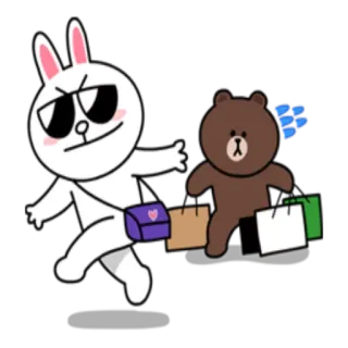 🛒 Cony LINE FRIENDS Кони, Line Friends, Шопинг, Кролик, Браун, Милый whatsapp sticker