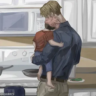 🖤 padre, bambino, cucina, cucina, famiglia, genitorialità whatsapp sticker