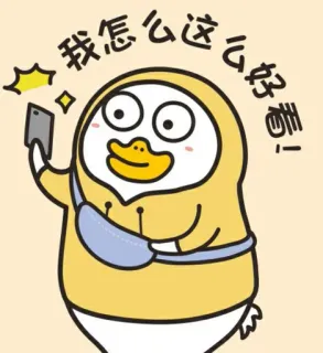 🐥 我怎么这么好看! bebek, kartun, imut, kuning, selfie whatsapp sticker