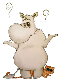 ❓ Moomin moomin, kartun, imut, pertanyaan, bingung, kucing whatsapp sticker