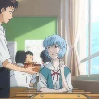 📨 Rei Ayanami Neon Genesis Evangelion Аниме, Школа, Персонаж, Обед, Класс whatsapp sticker