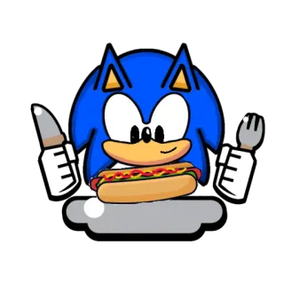 🌭 Sonic sonic, hotdog, cartoon, eating, knife, fork telegram sticker
