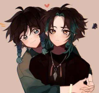 🌟 Venti and Xiao Anime, Venti, Xiao, Genshin Impact, Fanart, Fofo, Abraço telegram sticker