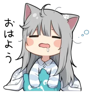 💗 anime, cat girl, sleepy, tired, chibi, cute, kawaii telegram sticker