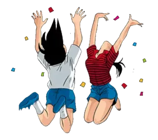 🎊 melompat, perayaan, konfeti, gaya anime, teman, kebahagiaan telegram sticker