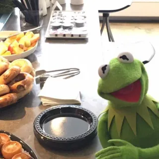 🍝 Kermit 커밋, 머펫, 밈, 아침 식사, 음식 telegram sticker