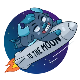 🚀 TO THE MOON fusée, lune, taureau, dessin animé, espace, crypto telegram sticker