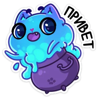 👋 ПРИВЕТ gato, lindo, kawaii, hola, saludo, azul, animal, dibujo animado telegram sticker