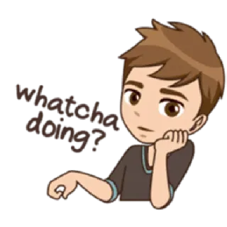 👎 whatcha doing? domanda, capelli castani, cartone animato, casual, inquirente telegram sticker