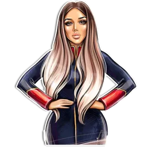 🙁 mujer, dibujo animado, ilustración, pegatina, moda, belleza telegram sticker