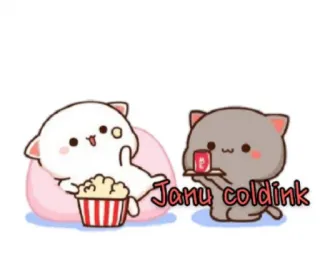 😂 Janu coldink cats, cute, animated, popcorn, drink whatsapp sticker
