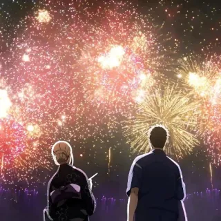 🎆 feux d'artifice, couple, fête, nuit, festival, yukata telegram sticker