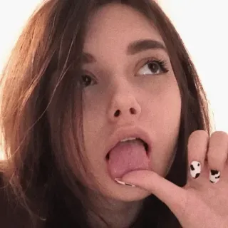 🥺 mujer, chica, selfie, retrato, lengua, dedo telegram sticker