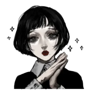 👏 verdrietig, zwart haar, monochroom, vrouw, emo, make-up telegram sticker