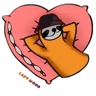 👩‍❤️‍👨 LAZY MOOD leniwiec, leniwy, relaksujący, chill, kapelusz, poduszka, kreskówka whatsapp sticker