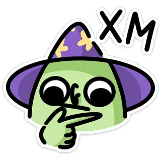 🤔 XM sticker, tovenaar, cartoon, denkend, magie, fantasie telegram sticker