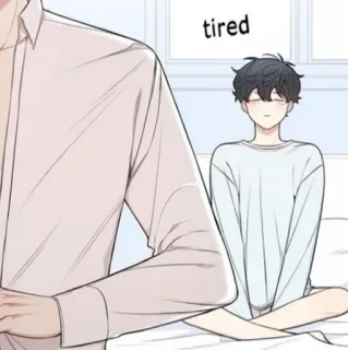 🐚 tired мужчина, мальчик, уставший, сонный, сидящий, спальня, белый whatsapp sticker