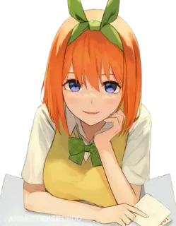 😊 Yotsuba Nakano The Quintessential Quintuplets Anime, Manga, Personaje, Chica, Pelo naranja, Cinta verde telegram sticker