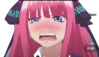 🤨 Nino Nakano The Quintessential Quintuplets anime, girl, pink hair, embarrassed, flustered, expression telegram sticker