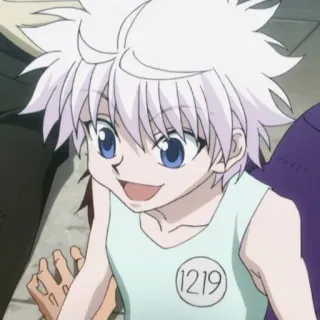 ⚡️ Killua Zoldyck Hunter x Hunter 1219 Аниме, Киллуа, Hunter x Hunter, Мультфильм, Мальчик, Белые волосы, Улыбается telegram sticker