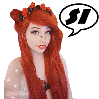 👍 SI mulher, cabelo ruivo, rosas, sim, texto, brilhos, ruiva telegram sticker