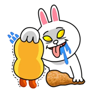 🤤 кролик, мультик, безумный, еда, курица, смешной whatsapp sticker