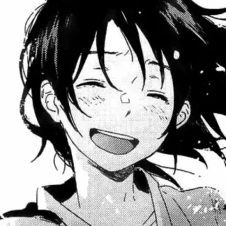 🖤 Anime, Manga, Personaggio, Sorriso, Felice, Bianco e nero, Ritratto telegram sticker