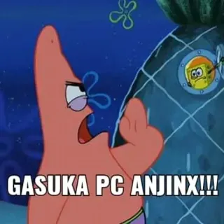 🏃 Patrick Star Spongebob Squarepants GASUKA PC ANJINX!!! meme, patrick star, offensive, indonesian, spongebob telegram sticker