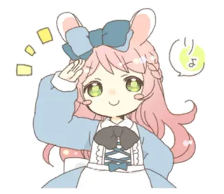 🐰 りょ anime, carino, coniglio, chibi, cartone animato, fiocco, capelli rosa telegram sticker