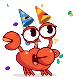 🥳 게, 파티, 축하, 만화, 동물, 귀여운 telegram sticker