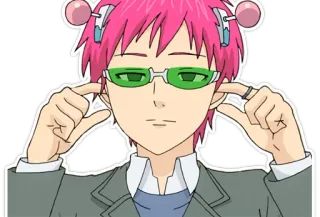 🙉 Saiki Kusuo The Disastrous Life of Saiki K. Anime, Personagem, Óculos, Cabelo rosa, Saiki K telegram sticker