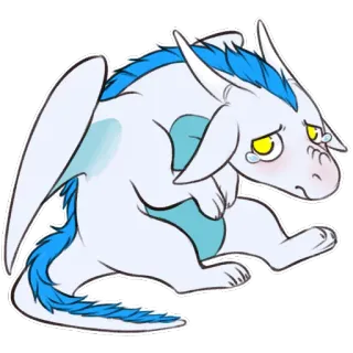 😢 dragão, desenho animado, triste, chorando, branco, azul telegram sticker