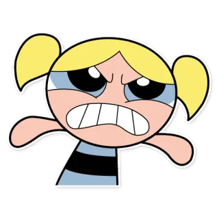 😡 Bubbles Powerpuff Girls cartone animato, arrabbiata, ragazza, codini telegram sticker