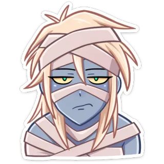 😐 momia, no muerto, monstruo, vendajes, triste, infeliz, dibujos animados, personaje telegram sticker