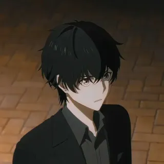 🕳 anime, pelo negro, hombre, retrato whatsapp sticker