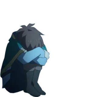 😞 triste, anime, chorando, sozinho, menino, sentado telegram sticker