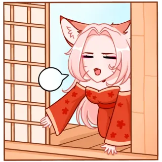 😑 Anime, Karakter, Kawaii, Imut, Stiker, Kimono, Gadis, Telinga rubah telegram sticker