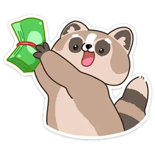 💰 rakun, uang, kartun, hewan, lucu, kekayaan, tunai whatsapp sticker