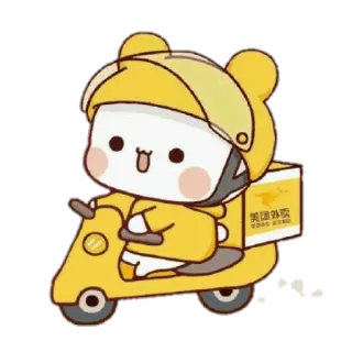🐰 美团外卖 배달, 스쿠터, 음식, 만화, 귀여운 telegram sticker