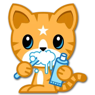 👄 Katze, Zahnbürste, Zahnpasta, Cartoon, Tier, Hygiene, Zähne whatsapp sticker