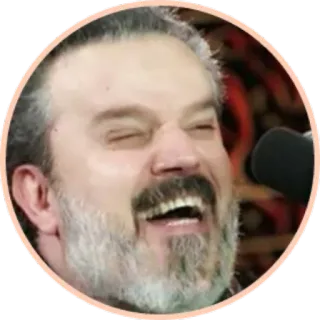 😝 uomo, ridendo, barbuto, sorridente, ritratto, microfono telegram sticker