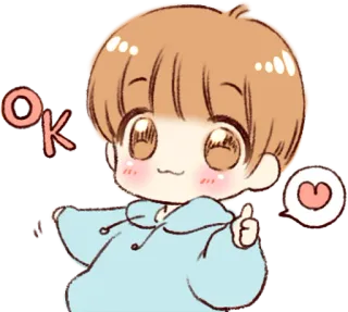 👍 OK OK, approbation, mignon, garçon, dessin animé, cœur telegram sticker