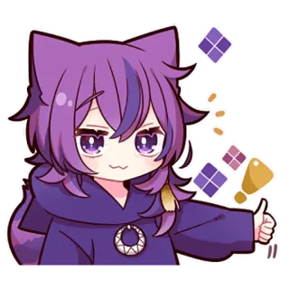 👍 chat, animé, mignon, violet, chibi, pouce en l'air telegram sticker