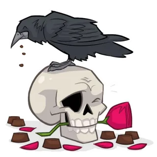 🌷 schedel, kraai, roos, gothic, donker, vogel, bloem telegram sticker