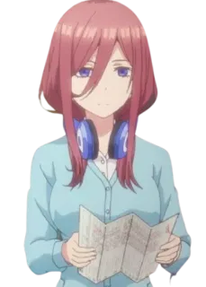 😑 Miku Nakano The Quintessential Quintuplets anime, girl, headphones, map, character, Miku, The Quintessential Quintuplets telegram sticker