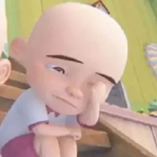 🧑‍🦲 Upin Upin & Ipin cartone animato, triste, bambino, annoiato, bambino, animazione telegram sticker