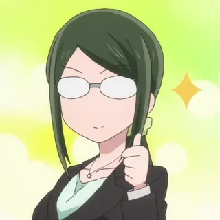 👍 Animé, Personnage, Pouce levé, Lunettes, Mignon, Kawaii telegram sticker
