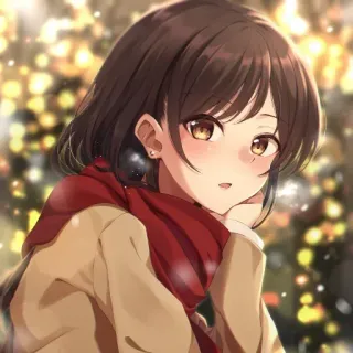 💕 アニメ, 女の子, マフラー, 可愛い, ブルネット, ポートレート telegram sticker