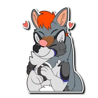 😌 furry, hug, wolves, cuddle, affection, hearts, love, anthropomorphic, cute telegram sticker